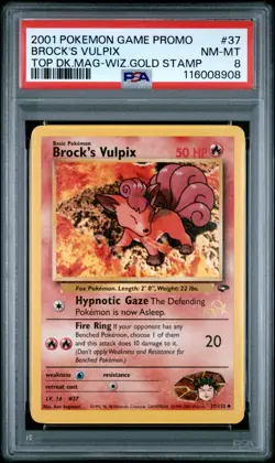 Pokemon Card Brock's Vulpix 37/132 Wizards W Gold Stamp Promo PSA 8 NM-MT - Image 1