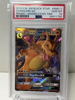 x1 Pokemon 2019 Hidden Fates Tin Black Star Promo Charizard GX SM211 PSA 10 - Image 1
