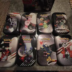 Pokemon TCG Black Bolt White Flare Mini Tins in Display Box Unova NEW x8 - Image 2