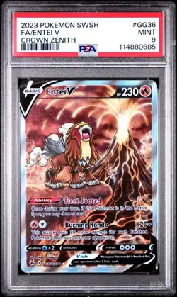 PSA MINT 9 Fa/Entei V Sword And Shield Crown Zenith #GG36 Pokemon 2023 - Image 1