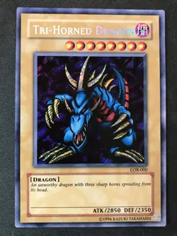Yu-Gi-Oh TCG #LOB-000 Tri-Horned Dragon Secret Rare LP+ (Faint Lines on Back) - Image 1