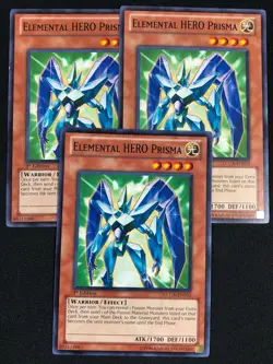 YUGIOH ELEMENTAL HERO PRISMA LCGX-EN033 1ST COMMON X3 (LP) - Image 1