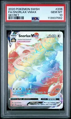 Snorlax VMAX 206/202 Sword & Shield Rainbow Rare PSA 10 Gem Mint Pokemon Card - Image 1