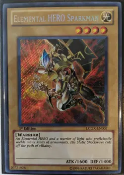 YuGiOh Elemental HERO Sparkman Secret Rare 1st Edition LCGX-EN007 - Image 1