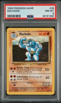 Pokemon PSA 8 1999 Base Set Machoke Christmas GiftU - Image 1