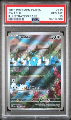 Pokemon TCG Swablu 213/182 2023 Paradox Rift Illustration Rare Card - PSA 10 - Image 1