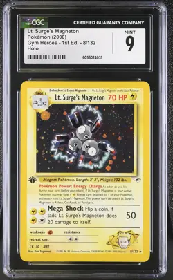 CGC 9 Lt. Surge's Magneton Gym Heroes 1st Edition 8/132 Holo Pokemon Card psa - Image 1