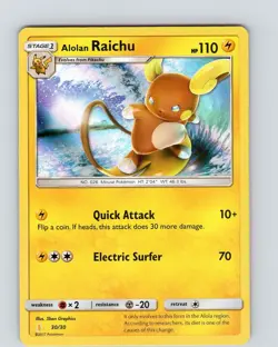 Pokemon TCG Alolan Raichu S&M Trainer Kit: Alolan Raichu 30/30 Holo Rare Card LP - Image 1
