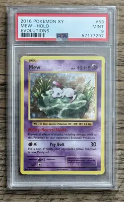 2016 Pokemon XY Evolutions #53 Mew Holo PSA 9 MINT - Image 1