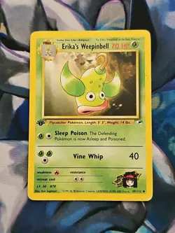 Pokemon Gym Heroes 1st Edition Erika's Weepinbell 49/132 Uncommon Played - Image 1
