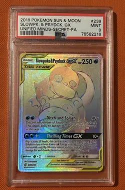 Pokemon Slowpoke and Psyduck GX Tag Team Card Unified Minds 239/236 PSA 9 - Image 1
