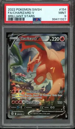 Pokemon Card PSA 9 Charizard V 154/172 Alt Art AR SAR Brilliant Stars Full 2022 - Image 1