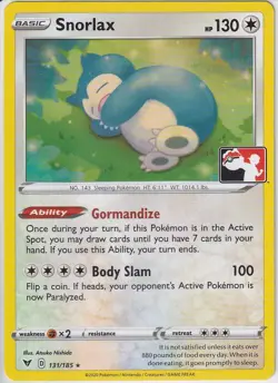 Snorlax 131/185 Pokemon Prize Pack Series 1 Promo Pokemon Card NM/LP Play Stamp - Image 1