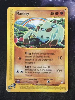 Mankey 92/147 Aquapolis Pokemon E Series Card Vintage 2002 Nintendo MP - Image 1