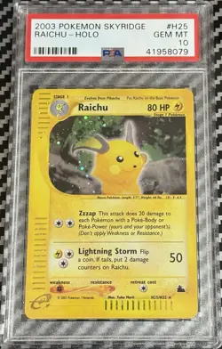 2003 Pokemon Skyridge # H25 Raichu Holo PSA 10 Card! GEM MINT! Trusted Seller! - Image 1