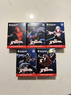 SDCC 2025 MTG Spiderman Welcome Deck Set Of 5 Magic The Gathering IN HAND! - Image 1