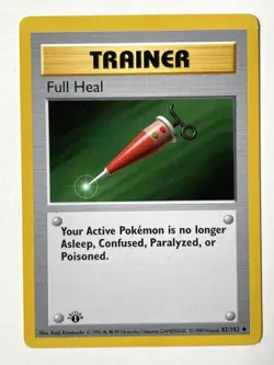 Pokemon Card Full Heal 82/102 1st Edition Shadowless Base Set English WOTC NM - Image 1