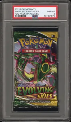 2021 POKEMON EVOLVING SKIES FOIL BOOSTER PACK RAYQUAZA PSA 8 NEAR MINT - Image 1