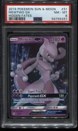 2019 Pokemon Sun & Moon Hidden Fates Mewtwo GX #31 PSA 8 NM-MT - Image 1