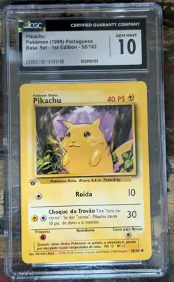 1999 Pokemon Pikachu #58 Base 1st Edition Portuguese CGC Mint 10 - Image 1
