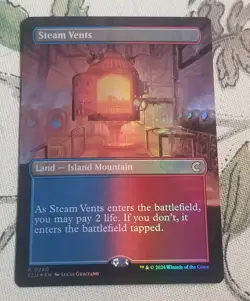 MTG 1x FOIL Steam Vents Borderless, NM, Ravnica: Clue Island Mountain Shock Land - Image 1