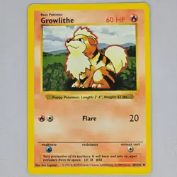 Growlithe 28/102 Base Set Shadowless Uncommon Vintage Pokemon Card WOTC TCG MP - Image 1