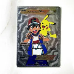 Pokemon Ash Ketchum Vmax Silver Foil Holo Textured Fan Art Card Nintendo - Image 1