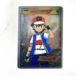 Pokemon Ash Ketchum Vmax Silver Foil Holo Textured Fan Art Card Nintendo - Image 1