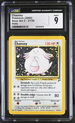 CGC 9 MINT Chansey 2000 Base Set 2 3/130 Holo Pokemon Card psa - Image 1