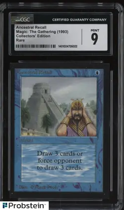 1993 Magic The Gathering MTG Rare Ancestral Recall Collectors Edition 9 CGC - Image 1