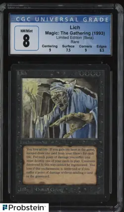 1993 Magic The Gathering MTG BETA Rare Lich Limited Edition 8 CGC - Image 1