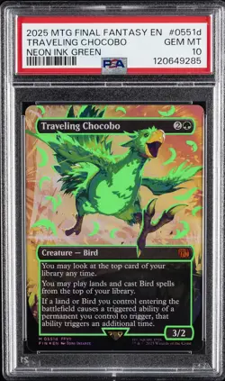 2025 MTG FINAL FANTASY COLORFUL CHOCOBOS-NEON INK GREEN TRAVELING CHOCOBO PSA 10 - Image 1