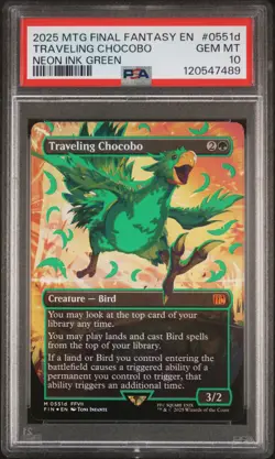 2025 MTG FINAL FANTASY COLORFUL CHOCOBOS-NEON INK GREEN TRAVELING CHOCOBO PSA 10 - Image 1