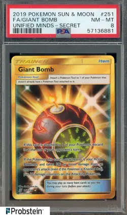 2019 Pokemon Sun & Moon Unified Minds Secret #251 FA Giants Bomb PSA 8 NM-MT - Image 1
