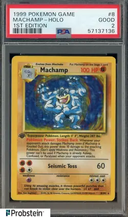 1999 Pokemon Game 1st Edition #8 Machamp - Holo PSA 2 GOOD - Image 1