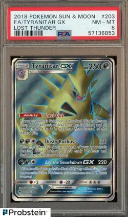 2018 Pokemon Sun & Moon Lost Thunder #203 FA Tyranitar Gx PSA 8 NM-MT - Image 1
