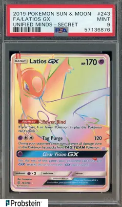 2019 Pokemon Sun & Moon Unified Minds Secret #243 FA Latios GX PSA 9 MINT - Image 1