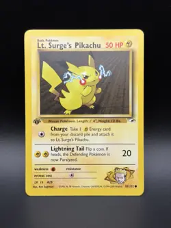 Pokemon Lt. Surge's Pikachu 81/132 1st Edition Gym Heroes NM - Image 1