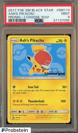 2017 Pokemon SM Black Star Promo I Choose You! #SM114 Ash's Pikachu PSA 9 MINT - Image 1