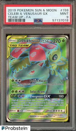 2019 Pokemon Sun & Moon Team Up FA #159 Celebi & Venusaur Gx PSA 9 MINT - Image 1