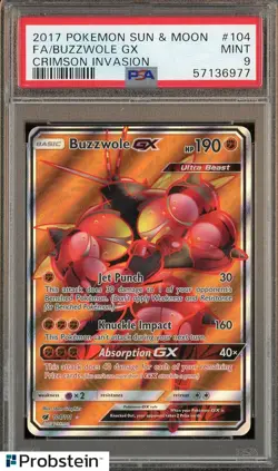 2017 Pokemon Sun & Moon Crismon Invasion #104 FA Buzzwole Gx PSA 9 MINT - Image 1