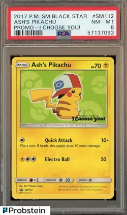 2017 Pokemon SM Black Star Promo I Choose You! #SM112 Ash's Pikachu PSA 8 NM-MT - Image 1