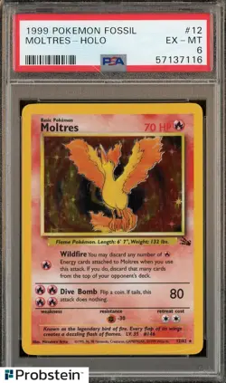1999 Pokemon Fossil #12 Moltres - Holo PSA 6 EX-MT - Image 1