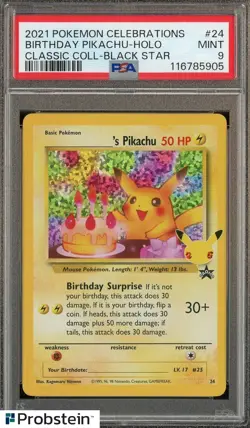 2021 Pokemon Celebrations Classic Coll Black Star 24 Birthday Pikachu Holo PSA 9 - Image 1