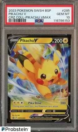 2023 Pokemon SWSH BSP Crz Coll Pikachu Vmax #285 Pikachu V PSA 10 GEM MINT - Image 1