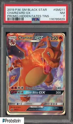 2019 Pokemon SM Black Star Promo Hidden Fates Tins #SM211 Charizard Gx PSA 7 NM - Image 1
