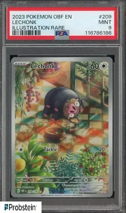 2023 Pokemon OBF EN Illustration Rare #209 Lechonk PSA 9 MINT - Image 1