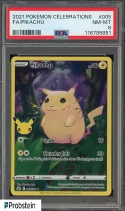 2021 Pokemon Celebrations #005 Pikachu Fa PSA 8 NM-MT - Image 1
