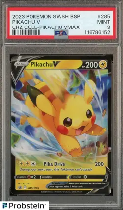 2023 Pokemon SWSH BSP Crz Coll Pikachu Vmax #285 Pikachu V PSA 9 MINT - Image 1