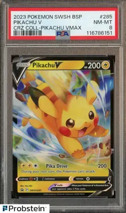2023 Pokemon SWSH BSP Crz Coll Pikachu Vmax #285 Pikachu V PSA 8 NM-MT - Image 1